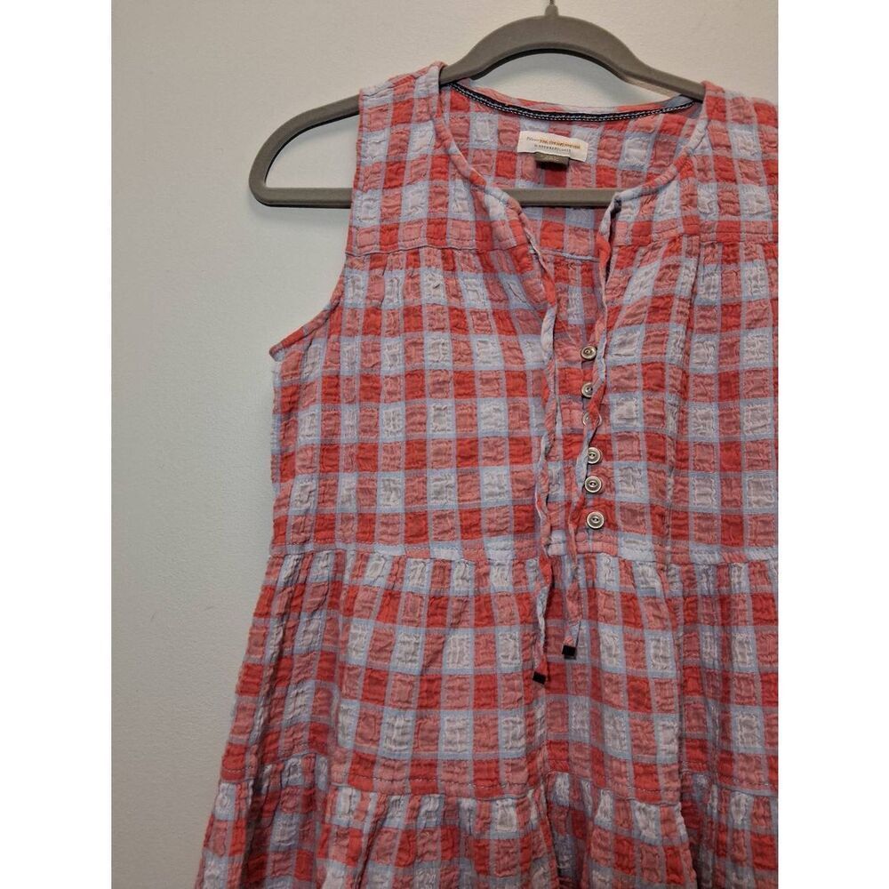 Pilcro Anthropologie womens small red plaid shirt blouse sleeveless seersucker - Picture 2 of 10